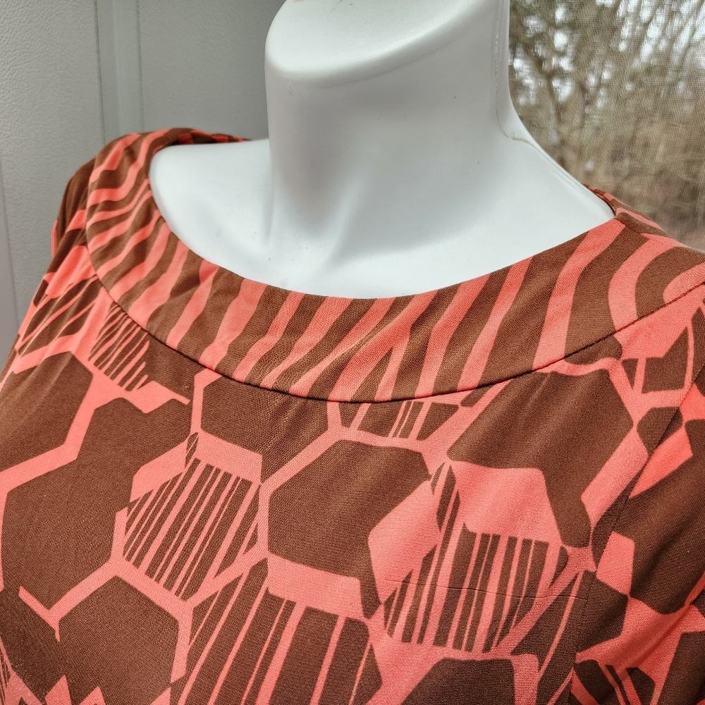 Attention Brown & Coral Geometric Stretch Sheath Dress - Picture 6 of 11